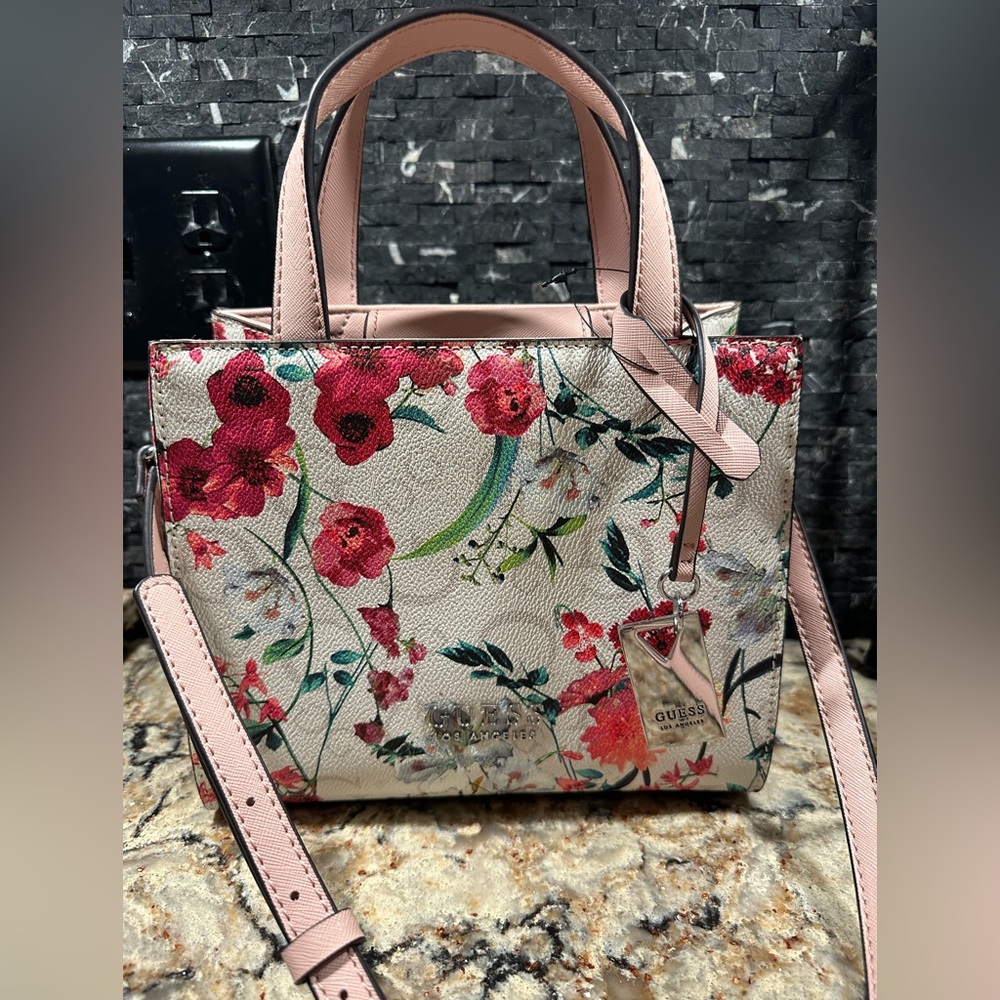 Guess Floral Satchel Mini Bag Pink Flowers Shoulder Crossbody Purse New NWOT
